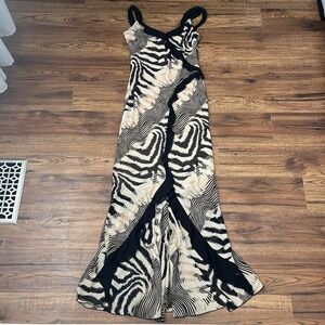 Joseph‎ Ribkoff Zebra Print Maxi Slip Dress Ruffles Women 8 Y2K Coquette Party